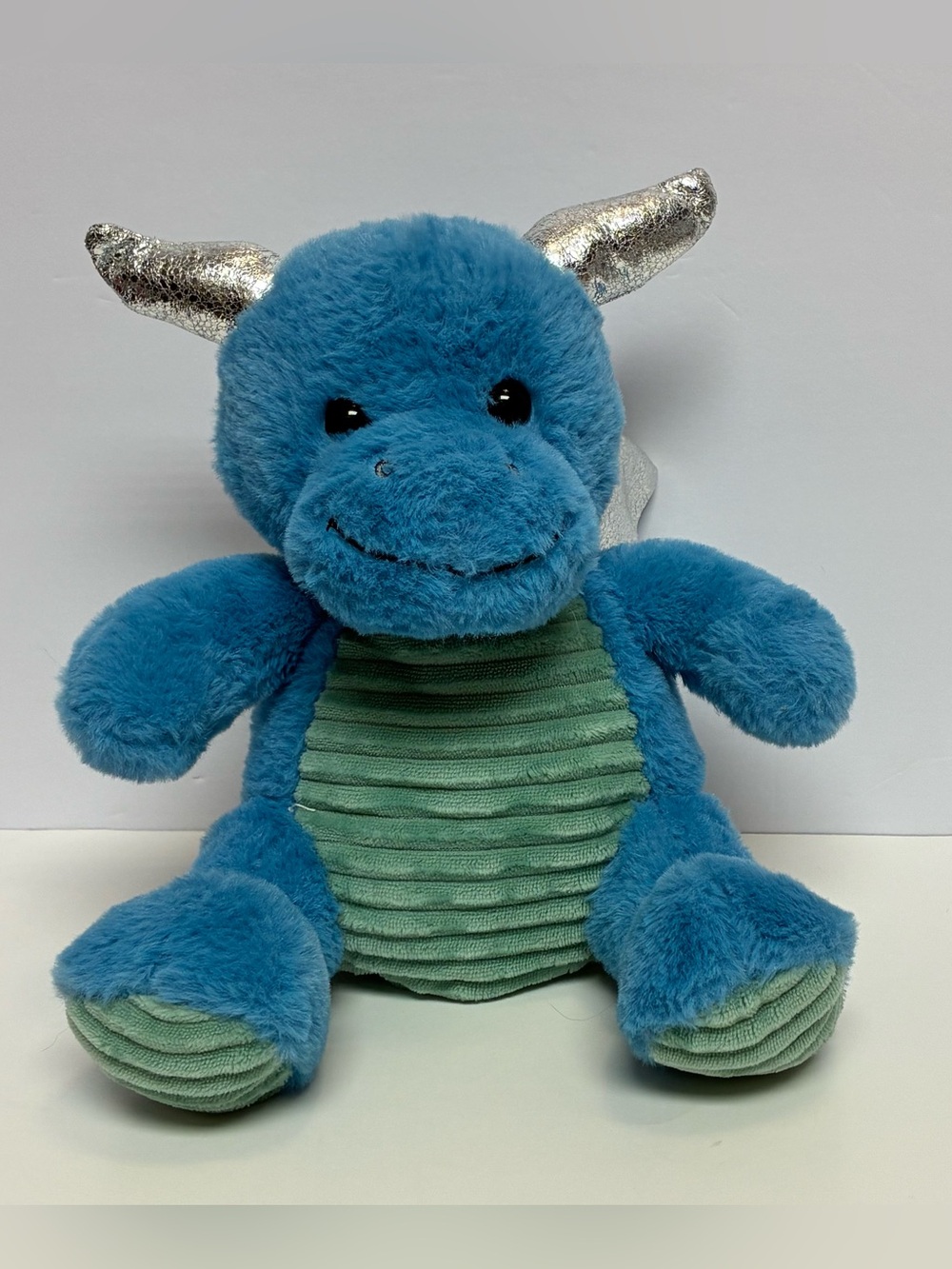 Jazwares Cute & Cuddly Blue Green Silver Plush Dragon Winged Corduroy Belly Feet